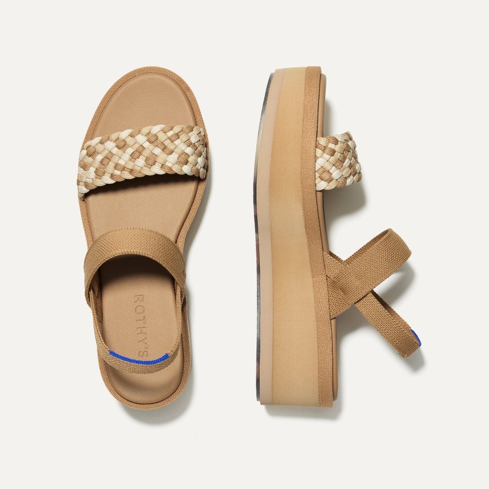 Rothy's Tan Braided Platform Wedge Sandals with Neutral Straps